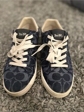 Coach Navy and White Low-Top Logo Sneakers